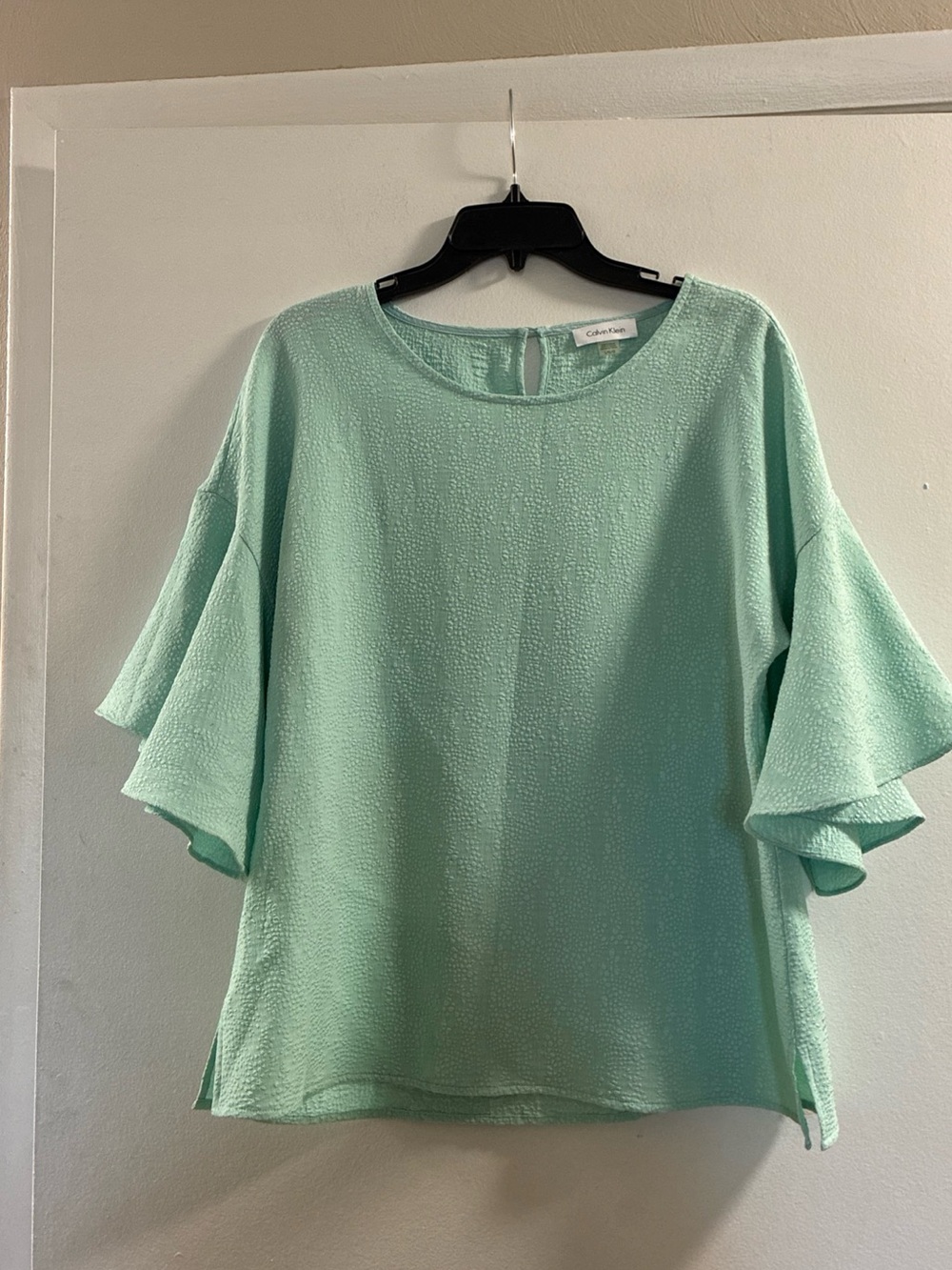 Calvin Klein Mint Green Ruffle Sleeve Blouse